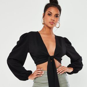 NWT Long Sleeve Tie-Front Cropped Top